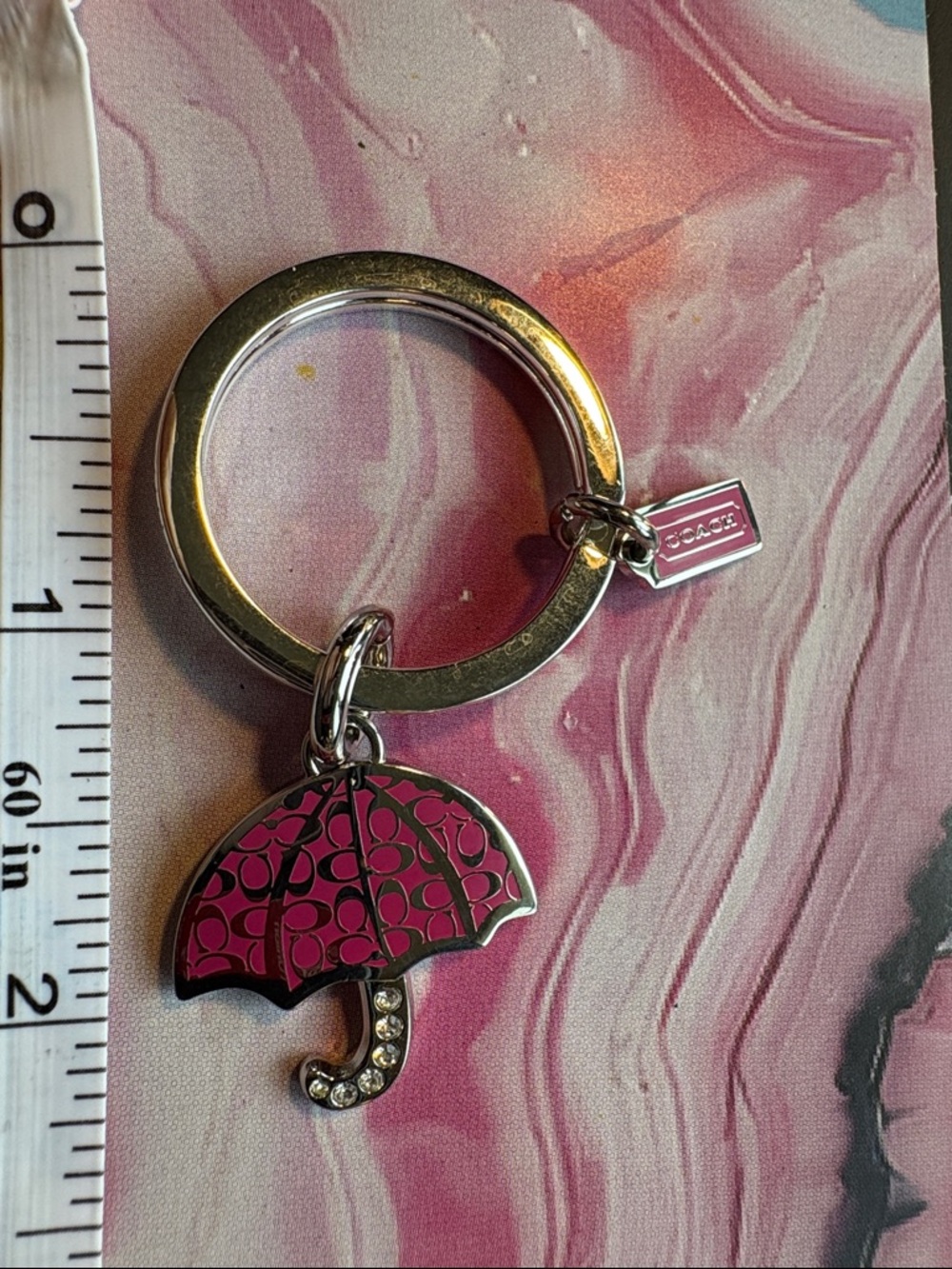 Coach Vintage Pink Mini Enamel Umbrella Key Ring
